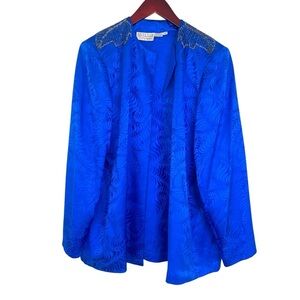 Vintage Nordstrom silk throw-over cardigan cover-up beaded padded blue women 14